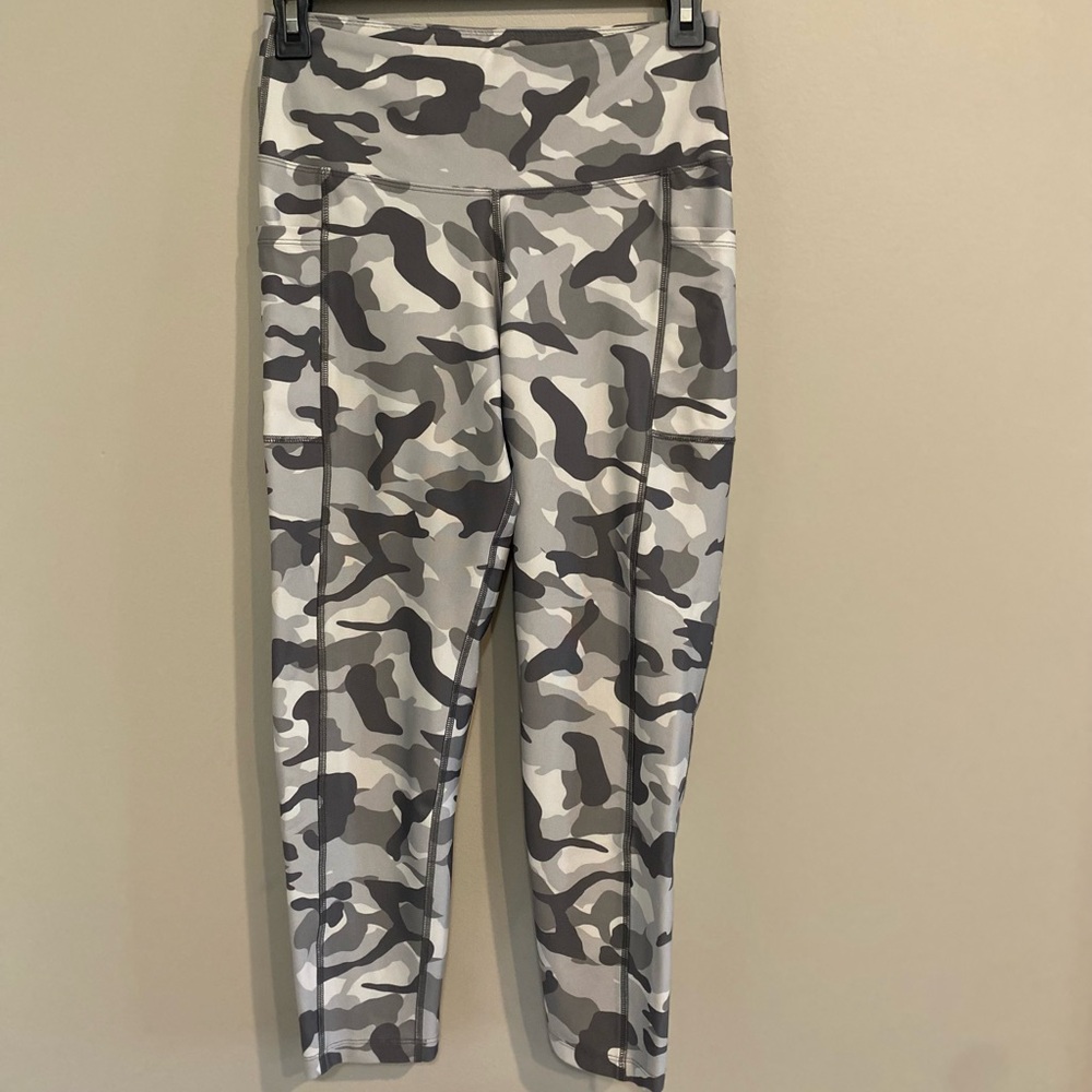 Bally Gray and White Camouflage Leggings High Waist